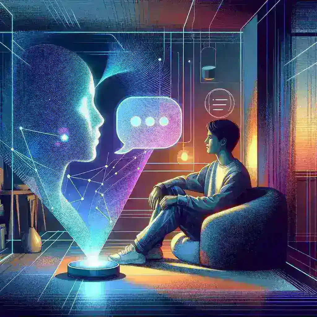 "ChatGPT conversation illustration, symbolizing modern communication and the relationship between technology and loneliness, in the context of the article 'Riset: Kesibukan Mengobrol dengan ChatGPT, Sebuah Tanda Kesepian?'"