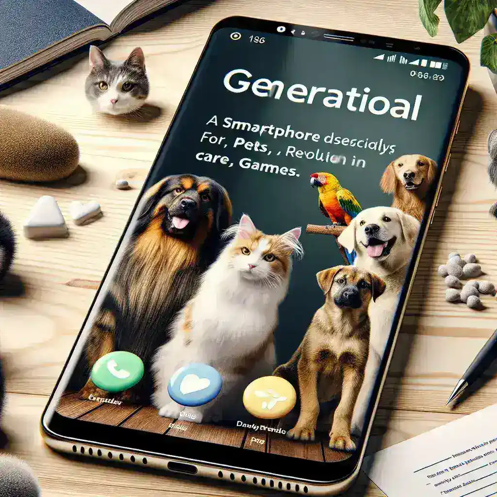 "Unik! Smartphone Khusus Hewan Peliharaan untuk Perawatan dan Permainan - Gambar menunjukkan smartphone inovatif dengan aplikasi interaktif untuk hewan peliharaan, menciptakan pengalaman revolusioner dalam perawatan dan hiburan hewan."